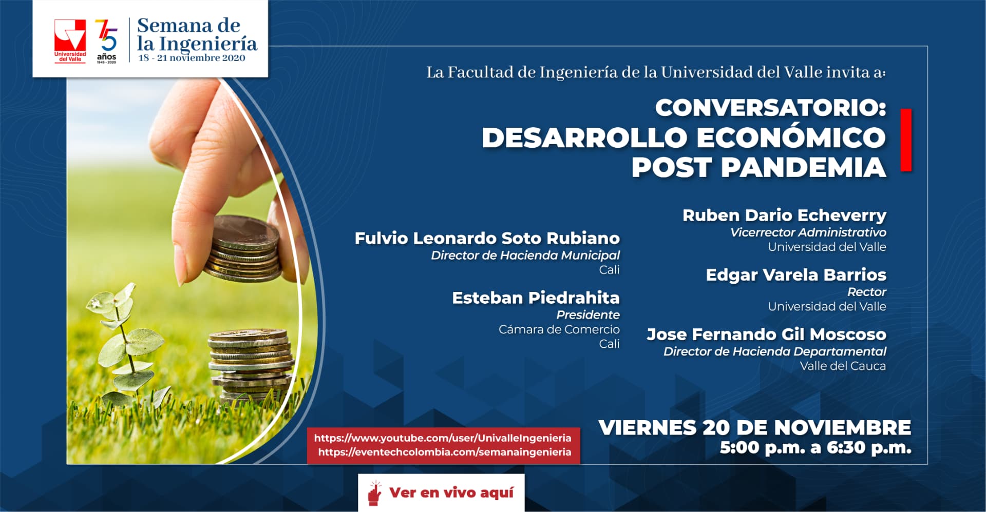 Pieza gráfica de Conversatorio Desarrollo Económico Post Pandemia